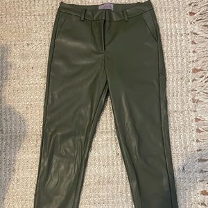 Army green faux leather pants